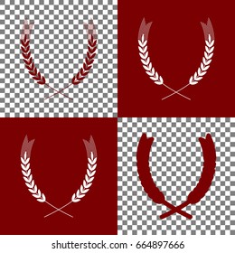 Wheat sign illustration. Spike. Spica. Vector. Bordo and white icons and line icons on chess board with transparent background.