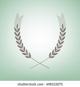 Wheat sign illustration. Spike. Spica. Vector. Brown flax icon on green background with light spot at the center.