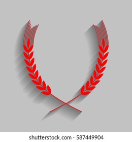 Wheat sign illustration. Vector. Red icon with soft shadow on gray background.