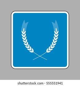 Wheat sign illustration. White icon on blue sign as background.