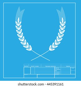 Wheat sign illustration. White section of icon on blueprint template.