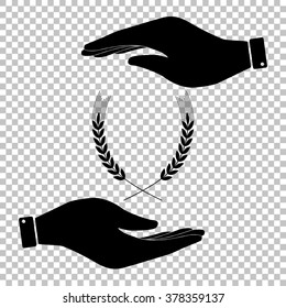 Wheat sign. Save or protect symbol by hands.