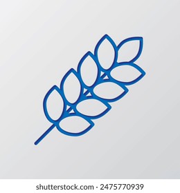 Wheat simple icon. Flat design. Paper cut design. Cutted blue symbol with shadow. Gray background.ai
