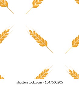 Wheat spike seamless background. Organic Ear grain textured pattern textile. Flat Vector illustration.