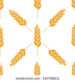 Wheat spike seamless background. Organic Ear grain textured pattern textile. Flat Vector illustration.