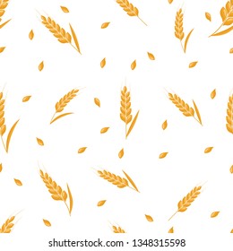 Wheat Spike Seamless Background. Organic Ear Grain Textured Pattern Textile. Flat Vector Illustration.