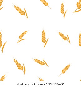 Wheat Spike Seamless Background. Organic Ear Grain Textured Pattern Textile. Flat Vector Illustration.