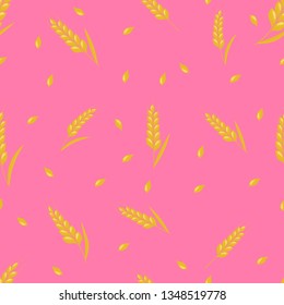 Wheat spike seamless background. Organic Ear grain textured pattern textile. Flat Vector illustration.