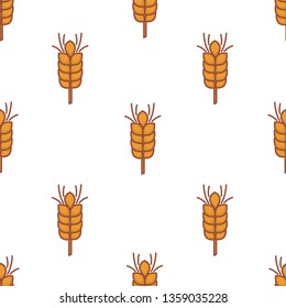 Wheat spike seamless pattern field plant flour ingredient cereal product vector bread production endless texture dry seeds on stem golden ripe organic product farming and agriculture wallpaper.