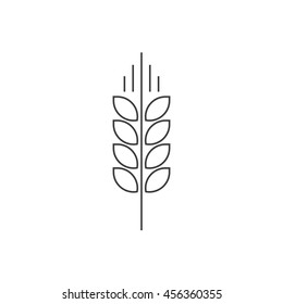 Wheat Spike Vector Logo Isolated On White, Grain Ear Icon Element For Organic Food Design, Outline Thin Line Style Black Spica Symbol