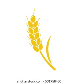 Wheat spike yellow isolated on white background. Grain plant silhouette. Spica icon. Ear organic. Vector illustration flat design. Cereals natural. Maybe as a logo.