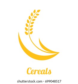 Wheat spike yellow isolated on white background. Grain plant silhouette. Spica icon. Ear organic. Vector illustration flat design. Cereals natural. Maybe as a logo.