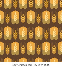 Trigo, espiguete, pão, farinha, doces, padrão em estilo escandinavo em tons bege marrom, para embalagem de produtos de padaria, farinha, embalagem.