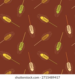 Trigo, espiguete, pão, farinha, pastelaria, padrão em estilo escandinavo em tons bege e marrom, para embalagem de produtos de padaria, farinha, embalagem.