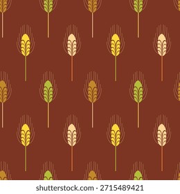 Trigo, espiguete, pão, farinha, pastelaria, padrão em estilo escandinavo em tons bege e marrom, para embalagem de produtos de padaria, farinha, embalagem.
