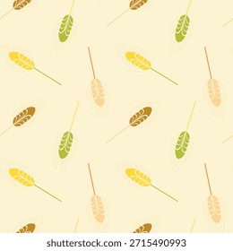 Trigo, espiguete, pão, farinha, pastelaria, padrão em estilo escandinavo em tons bege e marrom, para embalagem de produtos de padaria, farinha, embalagem.