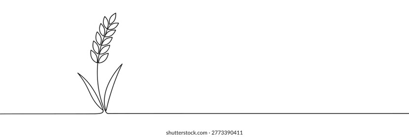 Wheat Spikelet Continuous Line Drawing Left Aligned for Web Header