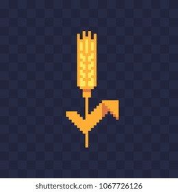 Wheat spikelet pixel art icon. Isolated vector illustration. 8-bit sprite. Design stickers, logo, mobile app.