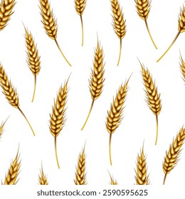 Wheat spikelets and grains seamless pattern. Organic Wheat  background. Organic food concept. Spikelet pattern for fabric, packaging, bakery shops. Hand Drawn vector illustration