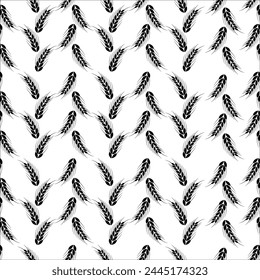 Wheat spikelets seamless pattern. Ear of malt, corn, wheat seamless pattern.Black and white drawn agriculture fiber. Repeated whole grains shape for decoration design prints.Vector illustration