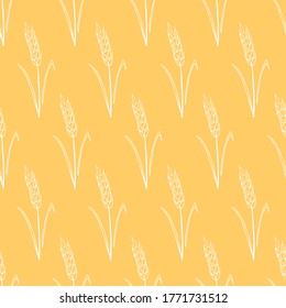 Wheat spikelets, vector seamless pattern. Outline drawn in sketch style. Autumn backgrounds and texture. Design of fabric, wrapping paper, packaging on the theme of bakery products, flour, harvest