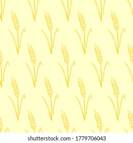 Wheat spikelets, vector seamless pattern. Outline drawn in sketch style. Autumn backgrounds and texture. Design of fabric, wrapping paper, packaging on the theme of bakery products, flour, harvest