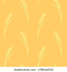 Wheat spikelets, vector seamless pattern. Outline drawn in sketch style. Autumn backgrounds and texture. Design of fabric, wrapping paper, packaging on the theme of bakery products, flour, harvest.