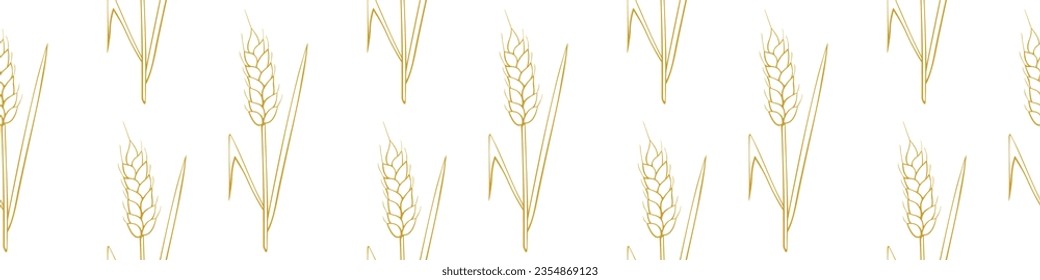 Wheat spikelets, vector seamless pattern. Outline drawn in sketch style isolated. Design of print, wrapping paper, packaging on theme of bakery products, flour, harvest, thanksgiving.