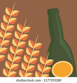 wheat spikes and beer bottle