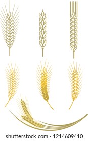 Wheat spikes icons set. For Identity Style of Natural Product Company and Farm Company. Organic wheat, bread, beer and agriculture. Rye wheat ears wreaths elements for bread and beer labels and logos.