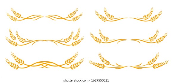 wheat spikes set icon with design elements