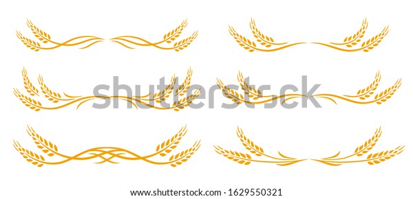 wheat spikes set\
icon with design\
elements