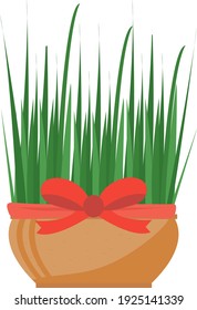 Wheat sprouts for nowruz icon. Herb in a pot. Vector illustration