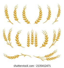 wheat stalks, barley and rye bunch set icons