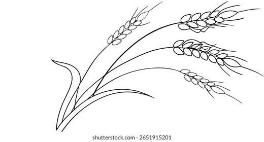 Wheat stalks with leaves on a continuous line art grain cereal