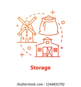 Wheat storage and mill concept icon. Grain elevator idea thin line illustration. Agricultural industry. Farming. Vector isolated outline drawing
