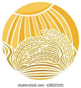 Wheat and sun. Vector illustration.