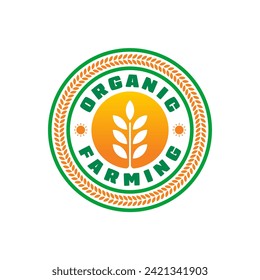 Wheat symbol around the apartment. organic farming concept. round organic farming sticker. sun, wheat and organic agriculture word