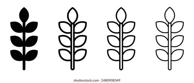 Wheat symbol vector icons. Line and solid wheat flat vector icons