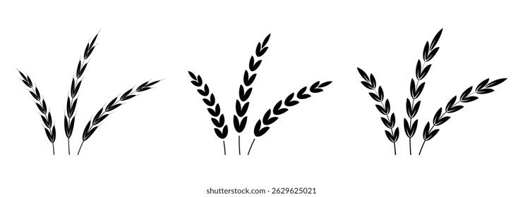 Vetor do símbolo do trigo. Ilustração vetorial do símbolo de trigo. Logotipo do trigo. Os picos de grãos definem ícones. Ícone Granulado.
