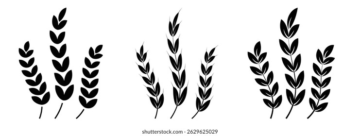 Vetor do símbolo do trigo. Ilustração vetorial do símbolo de trigo. Logotipo do trigo. Os picos de grãos definem ícones. Ícone Granulado.