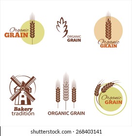 Wheat symbols and labels. Vector design elements set. 