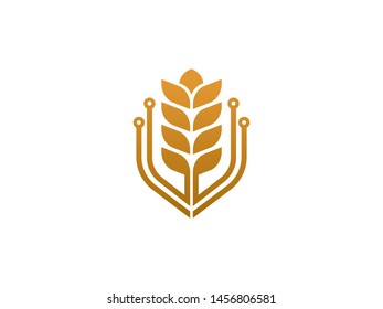 Wheat Technology Logo Template Design Vector. Icon. Symbol. Emblem.
