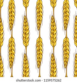 Wheat texture. Autumnal illustrative seamless pattern. Vector background.