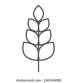 Wheat thin line icon, agriculture and farm, grain sign, vector graphics, a linear pattern on a white background, eps 10.