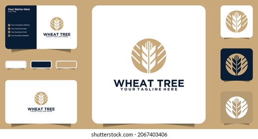 wheat tree logo, wheat farm design and business card