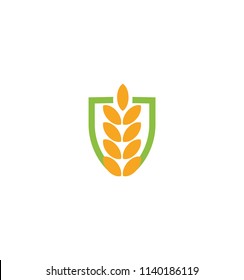 Wheat vector grain icon Isolated abstract orange color wheat ear hearldic logo. Nature element logotype. Agricultural organic product sign. Harvesting vector illustration.