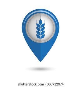 wheat - vector icon;  blue map pointer