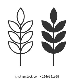 Wheat vector icon. Grain spike symbol. Crop and oat ear sign. Barley or rye cartoon silhouette. Food gluten package logo. Cereal plant clip-art label. 