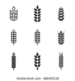 Wheat vector icons. Simple illustration set of 9 wheat elements, editable icons, can be used in logo, UI and web design